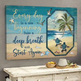 Canvas Wall Art Home Decor Turtles go to the beach Jesus Motivational saying CVS40
