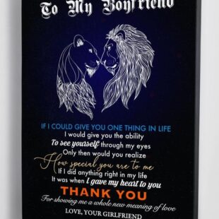 Canvas Wall Art Home Decor To My Boyfriend - Love From Your Girlfriend - Lion Couple Framed Canvas Gift CA293