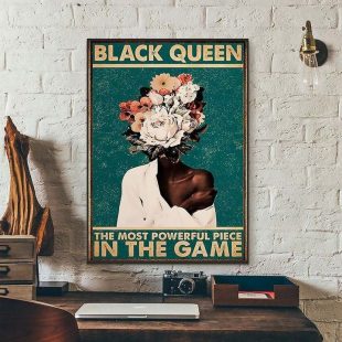 Canvas Wall Art Home Decor Black Queen The Most Powerful Piece In The Game Flowers Head CA302