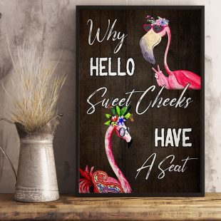 Canvas Wall Art Home Decor Funny Flamingo Why Hello Sweet Cheeks Canvas CA308