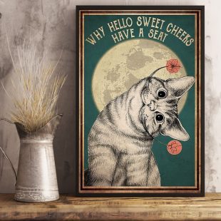 Canvas Wall Art Home Decor Funny Cat Why Hello Sweet Cheeks Have A Seat Canvas CA313